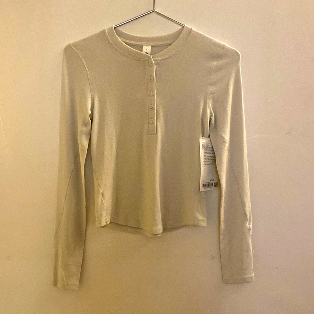 lululemon athletica Women's Long Sleeve Henley Top in Ivory - Picture 7 of 9